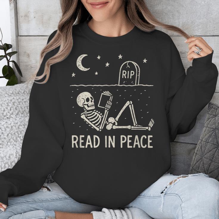 Skeleton Read In Peace Halloween Book Graphic Bookish Unisex Sweatshirt