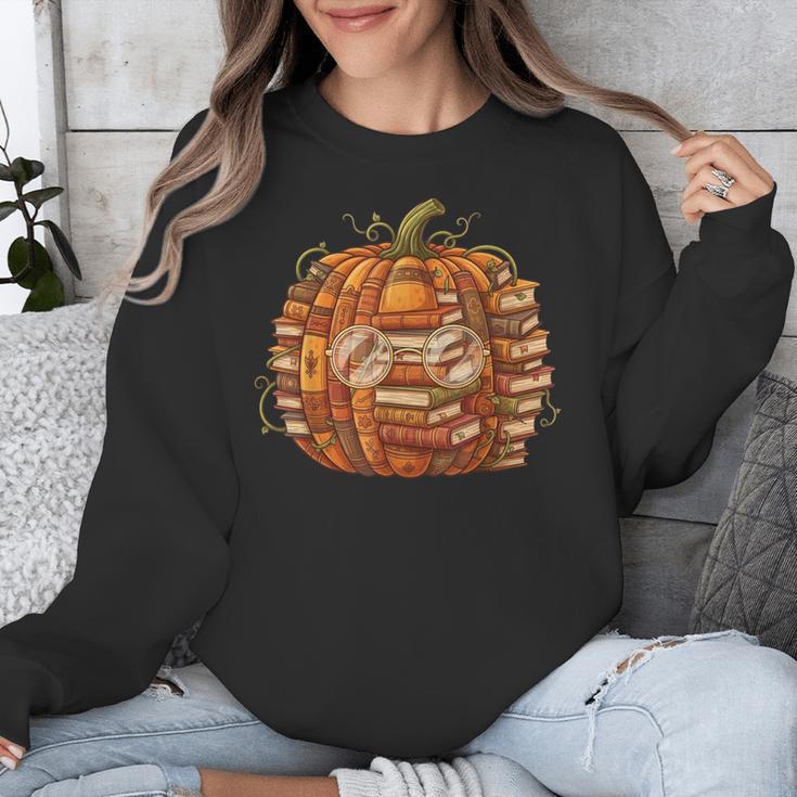 Smart Book Pumpkin Retro Fall Teacher Reading Halloween Unisex Sweatshirt