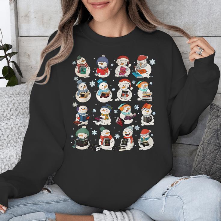 Snowman Reading Book Christmas Cozy Book Lover Bookish Unisex Sweatshirt