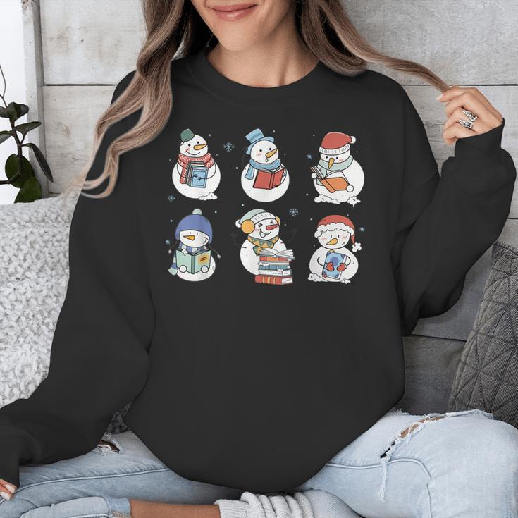 Snowman Reading Book Santa Christmas Bookish Teacher Unisex Sweatshirt