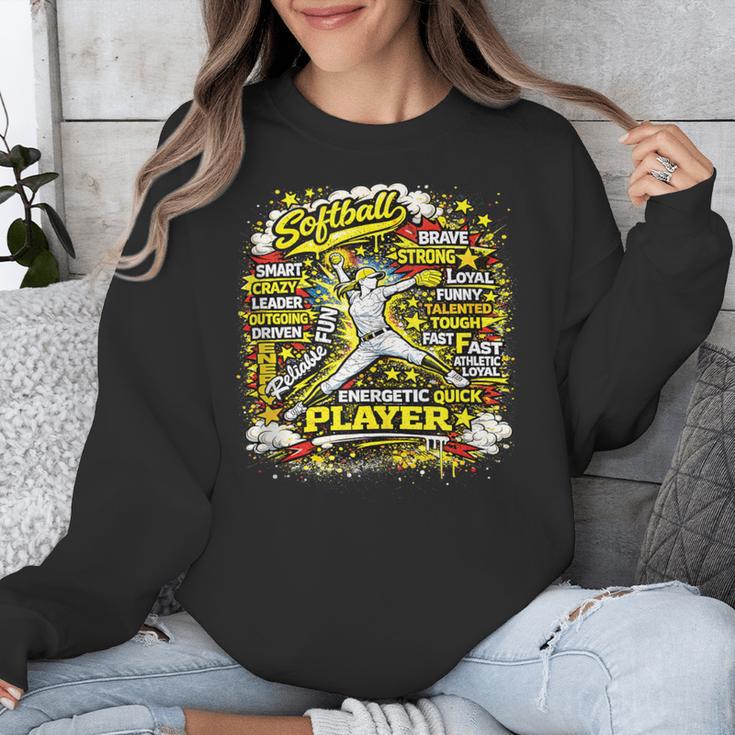 Softball Pitcher Best Traits Brave Retro Pop Comic Book Art Unisex Sweatshirt