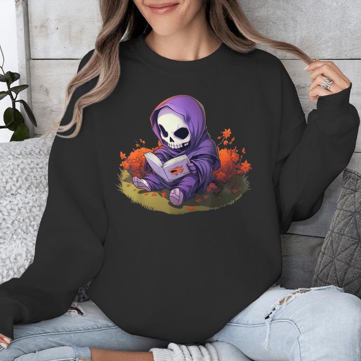 Spooky Grim Reaper Reading A Book Cute Creepy Halloween Unisex Sweatshirt Spooky Grim Reaper Reading A Book Cute Creepy Halloween Unisex Sweatshirt