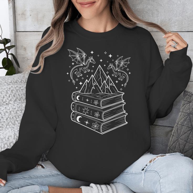 Stack Of Books And Dragons Bookworm Fantasy Books Lover Unisex Sweatshirt