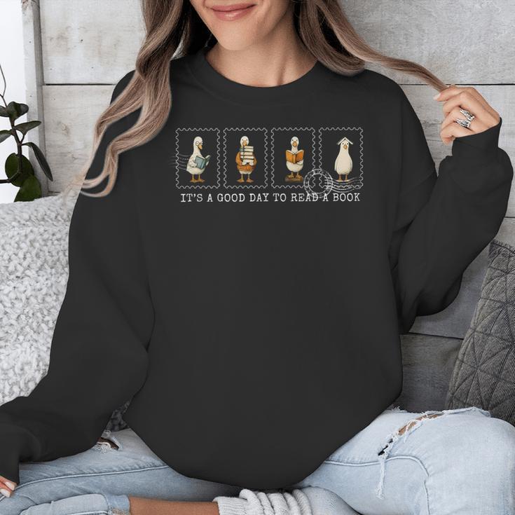 Stamp It's A Good Day To Read A Book Silly Goose Reading Unisex Sweatshirt