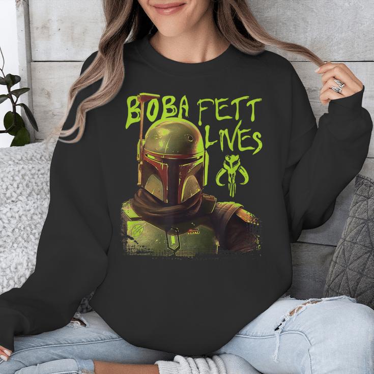 Star Wars The Book Of Boba Fett Neon Boba Fett Lives Poster Unisex Sweatshirt