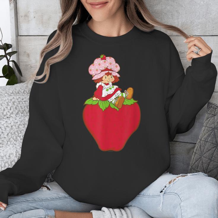 Strawberry Shortcake Sitting On Strawberry Retro Nostalgia Unisex Sweatshirt