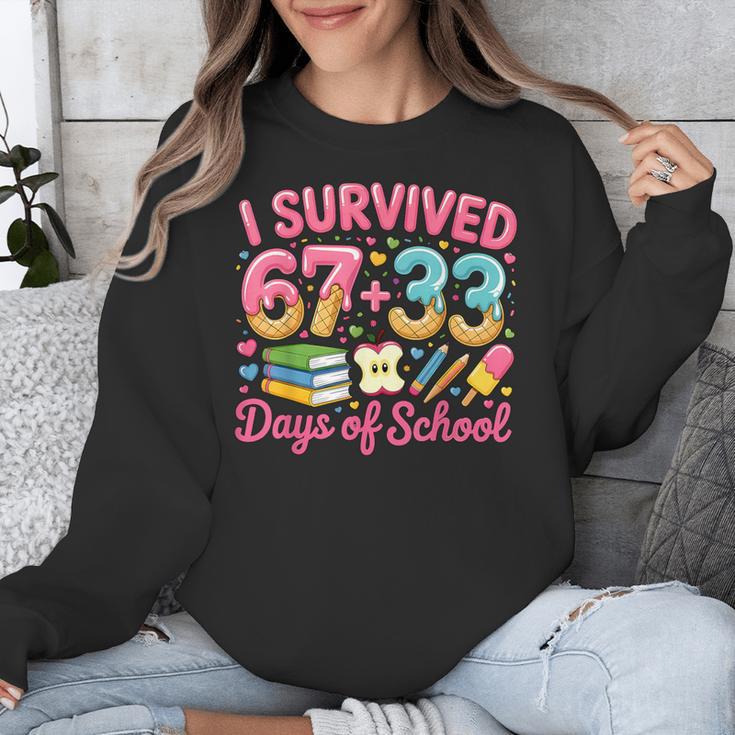 Survived 67 Days Of School Ice Cream Drip Apple Pencil Book Unisex Sweatshirt Survived 67 Days Of School Ice Cream Drip Apple Pencil Book Unisex Sweatshirt