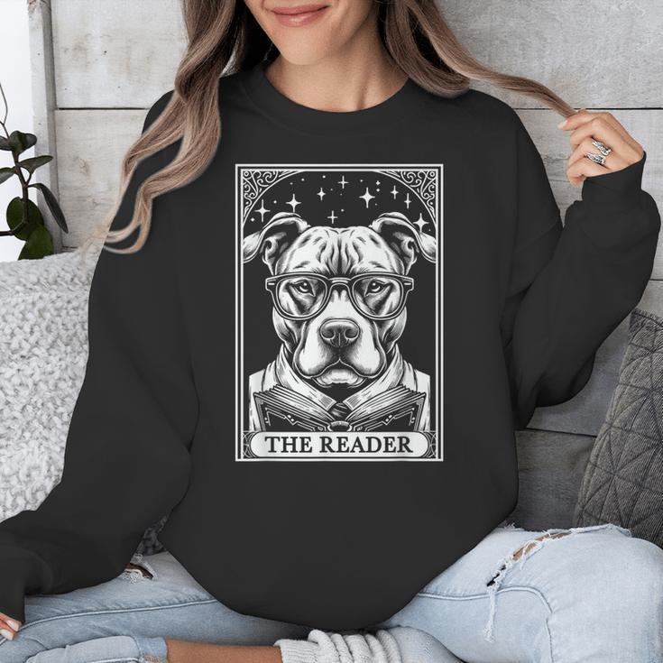 Tarot Card Vintage Pit Bull Pittie Dog Book Lover The Reader Unisex Sweatshirt