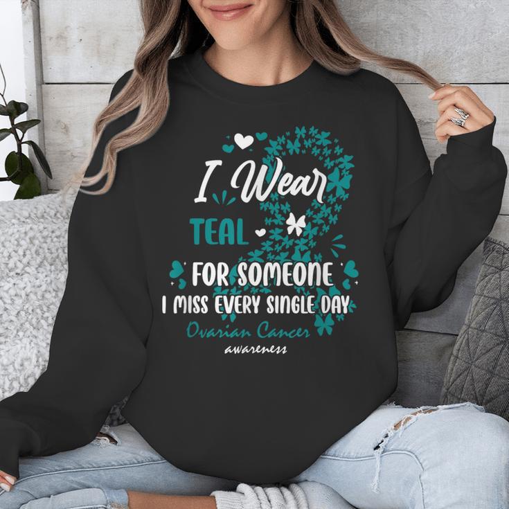Teal Ovarian Cancer Angel Memory Warrior Support Family Unisex Sweatshirt