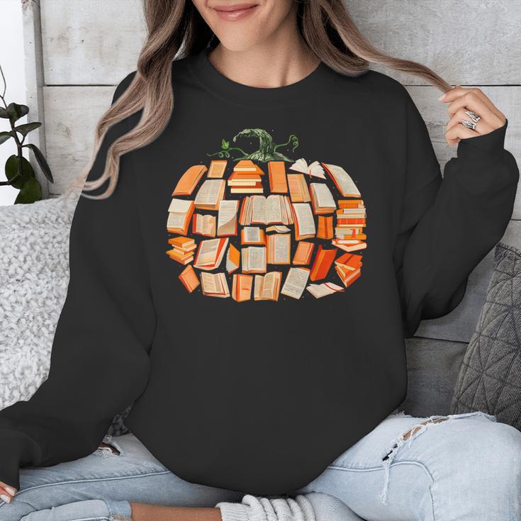 Thanksgiving Fall Books Pumpkins Vintage Library Teacher Kid Unisex Sweatshirt