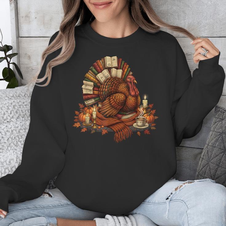 Turkey Reading Books Fall Season Thanksgiving Teacher Book Unisex Sweatshirt
