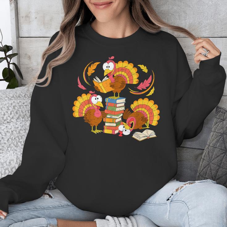 Turkey Reading Books Fall Thanksgiving Teacher Librarian Unisex Sweatshirt