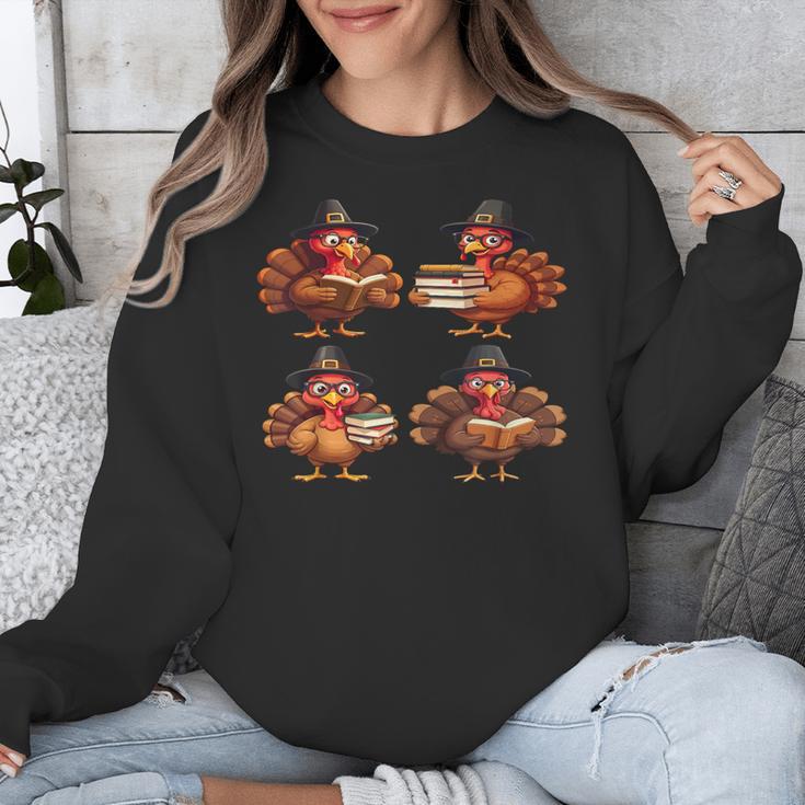 Turkey Reading Books Shirt Thanksgiving Turkey Bookworm Unisex Sweatshirt