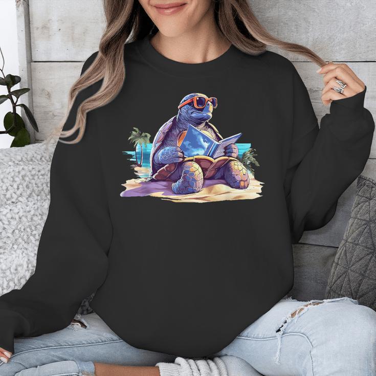 Turtle Wearing Sunglasses Reading A Book On The Beach Summer Unisex Sweatshirt