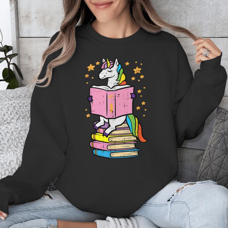Unicorn Read Reading Book Librarian America Girls Women Unisex Sweatshirt
