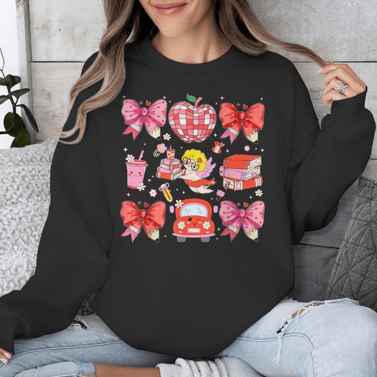 Valentine Cupid Coquette Pink Bow Apple Books Teacher Unisex Sweatshirt