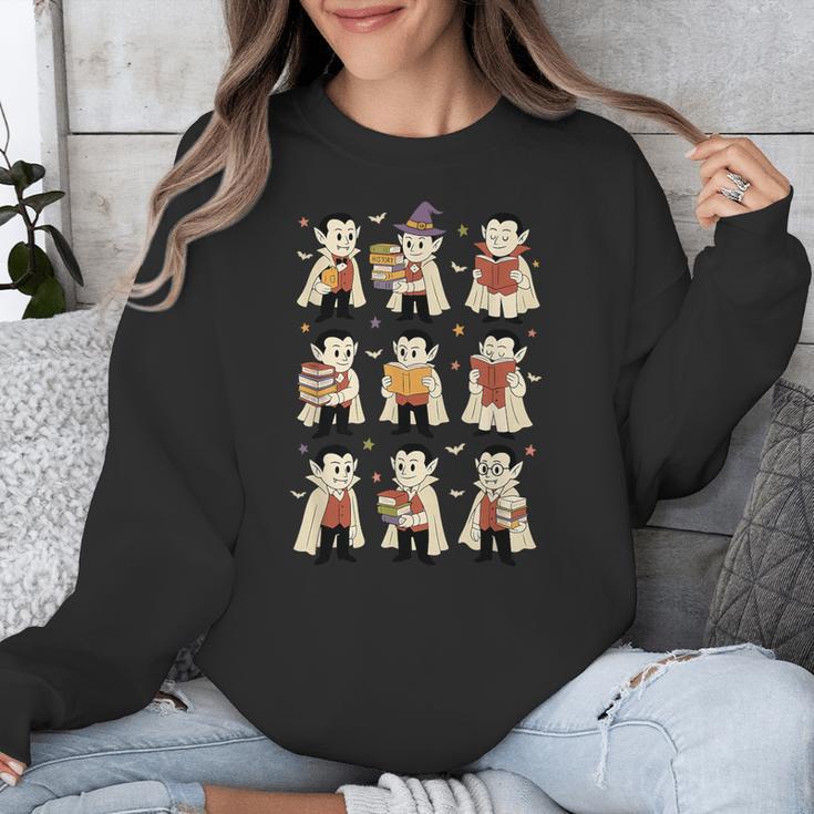 Vampire Reading Books Halloween Cute Teens Kids Unisex Sweatshirt