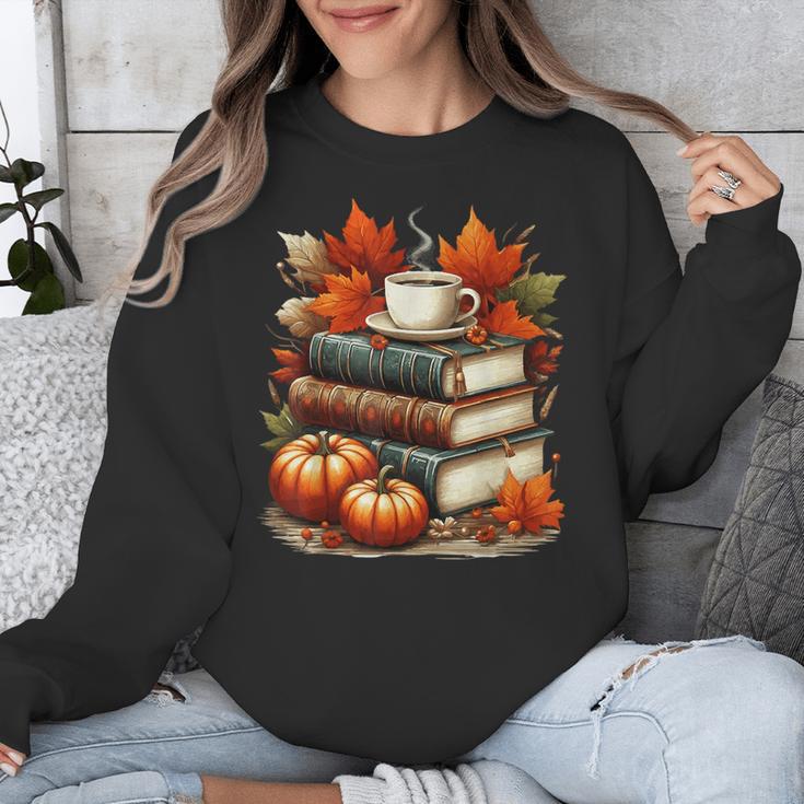 Vintage Autumn Books Coffee Pumpkin Fall Reading Unisex Sweatshirt
