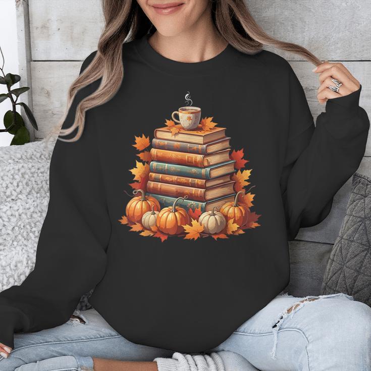 Vintage Autumn Books Pumpkin Coffee Book Lover Reading Unisex Sweatshirt