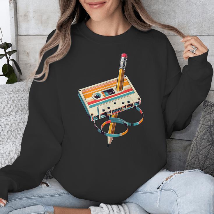 Vintage Cassette Tape And Pencil Nostalgia Party 70s 80s 90s Unisex Sweatshirt