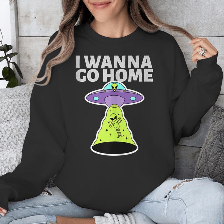 I Wanna Go Home Introvert UFO UAP Flying Saucer Trippy Alien Unisex Sweatshirt