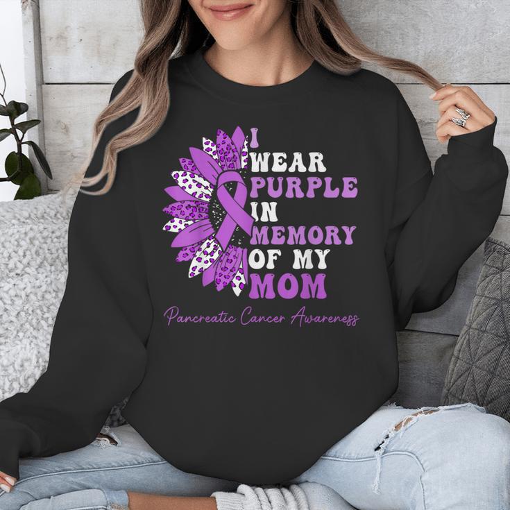 I Wear Purple In Memory Of My Mom Pancreatic Cancer Ribbon Unisex Sweatshirt