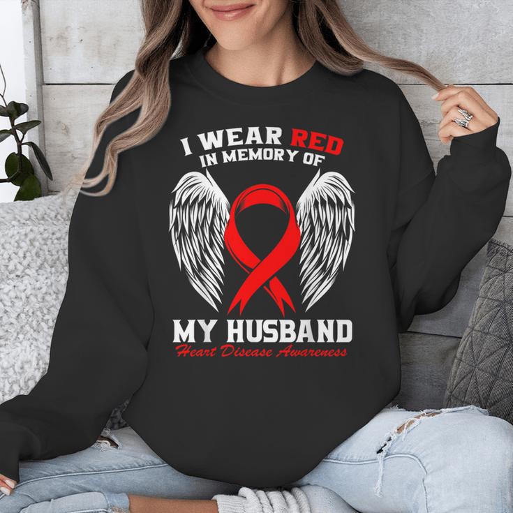 I Wear Red In Memory Of My Husband Heart Disease Awareness Unisex Sweatshirt