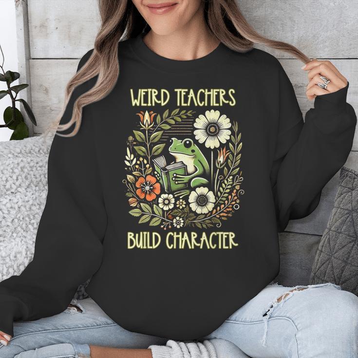 Weird Teachers Build Character Frog Reading Book Librarian Unisex Sweatshirt