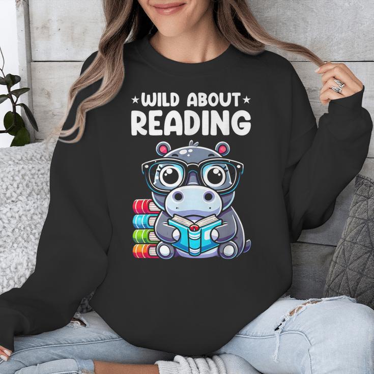 Wild About Reading Book Lover Hippo Unisex Sweatshirt Wild About Reading Book Lover Hippo Unisex Sweatshirt