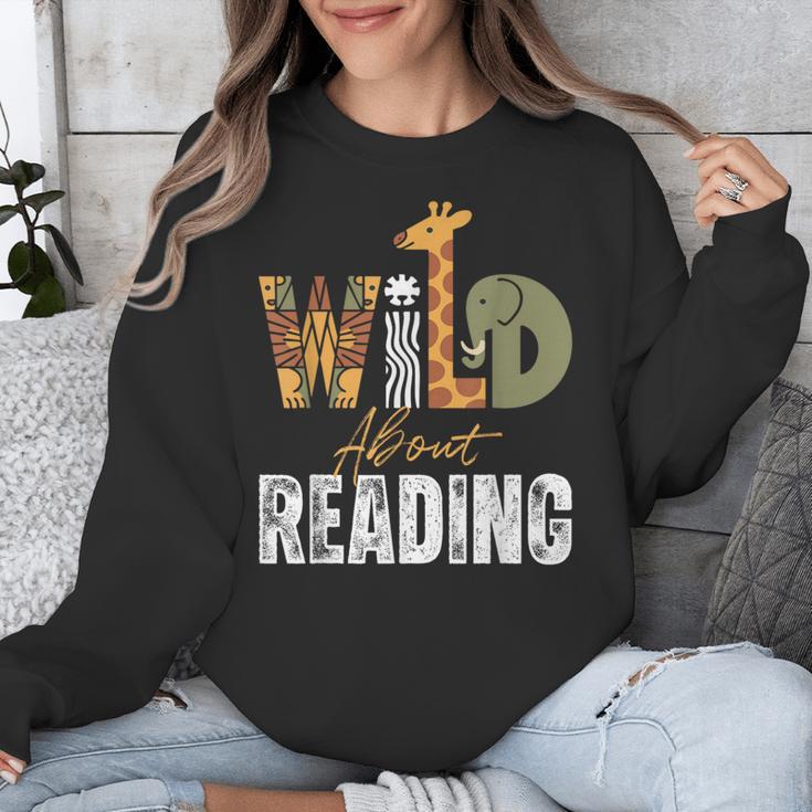 Wild About Reading Books Animal Theme Bookworm Library Day Unisex Sweatshirt