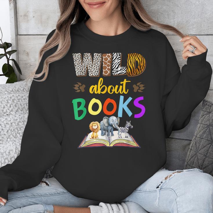Wild About Reading Books Reader Bookworm Animals Book Lover Unisex Sweatshirt