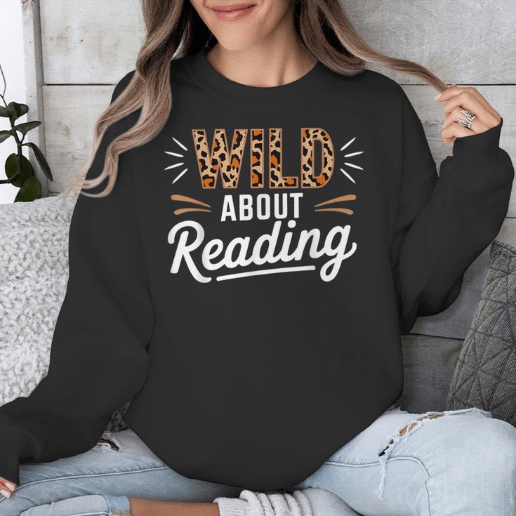 Wild About Reading Books Reader Lover Bookworm Leopard Print Unisex Sweatshirt