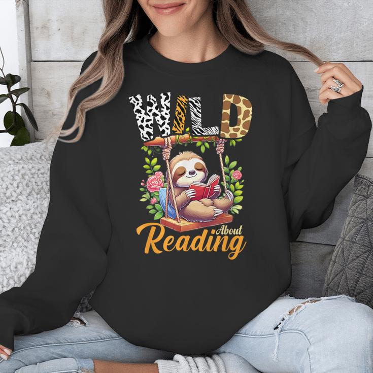 Wild About Reading Books Reader Lover Funny Teacher Animals For Men Women Kids Unisex Sweatshirt