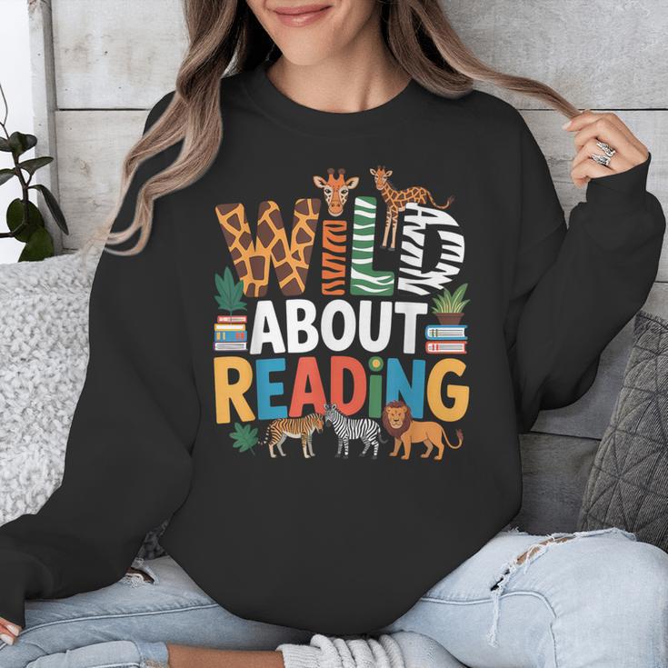 Wild About Reading Zoo Animals Books Reader Lover Unisex Sweatshirt Wild About Reading Zoo Animals Books Reader Lover Unisex Sweatshirt