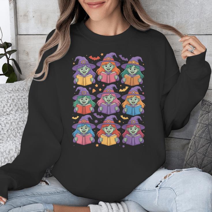 Witches Reading Books Halloween Cute Teens Kids Unisex Sweatshirt