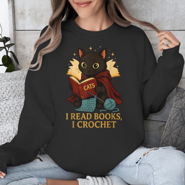 Wizard Cat Reading a Book While Crocheting Unisex Sweatshirt