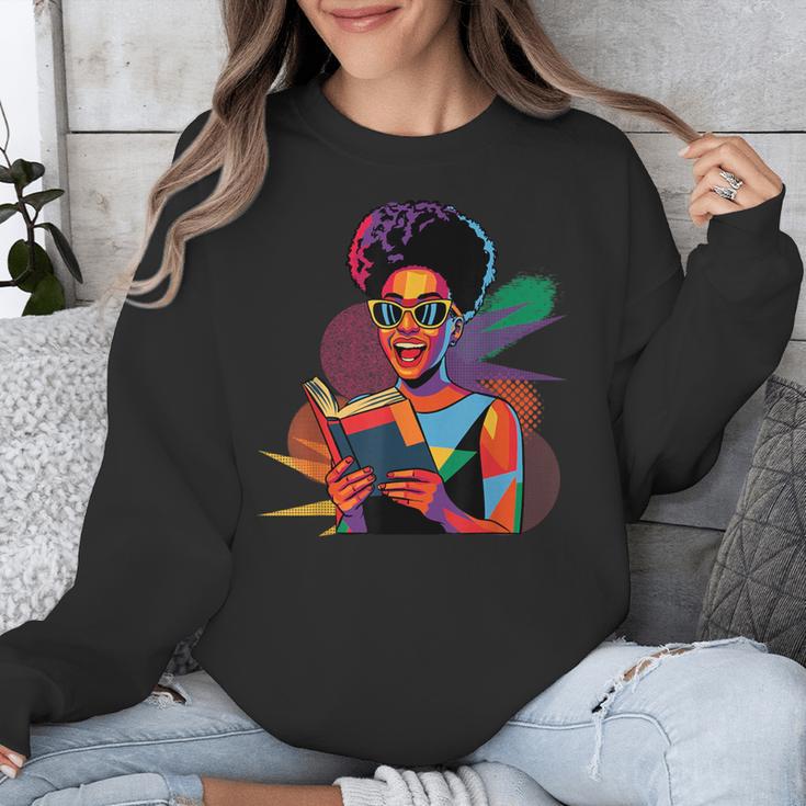 Woman Reading Book Lover Geometric Girl Afro History Unisex Sweatshirt