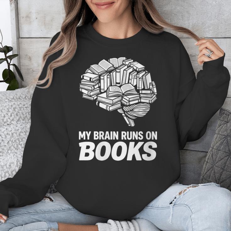 Women's My Brain Runs On Books Reading Bookworm Men Women Unisex Sweatshirt