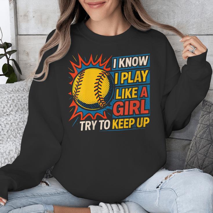 Women's Girls Softball Play Like A Girl Comic Book Pop Art Unisex Sweatshirt Women's Girls Softball Play Like A Girl Comic Book Pop Art Unisex Sweatshirt