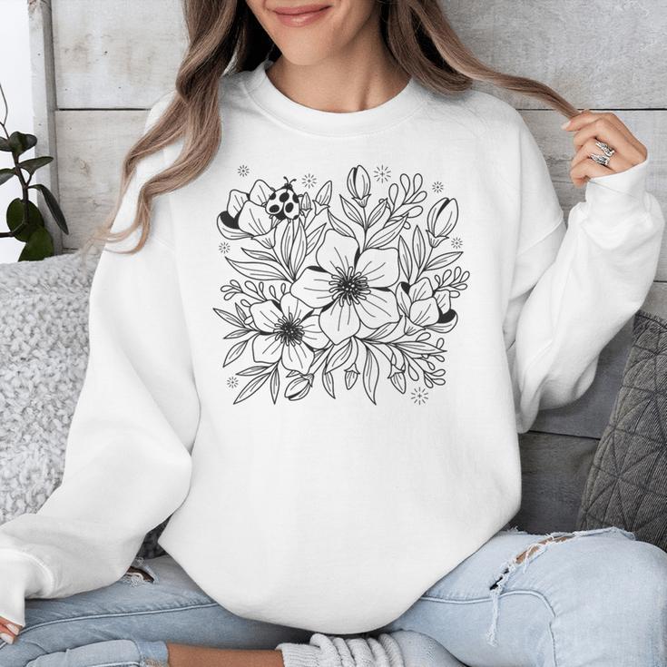 Adult Coloring Book Style Flowers And Ladybug Self Coloring Unisex Sweatshirt Adult Coloring Book Style Flowers And Ladybug Self Coloring Unisex Sweatshirt