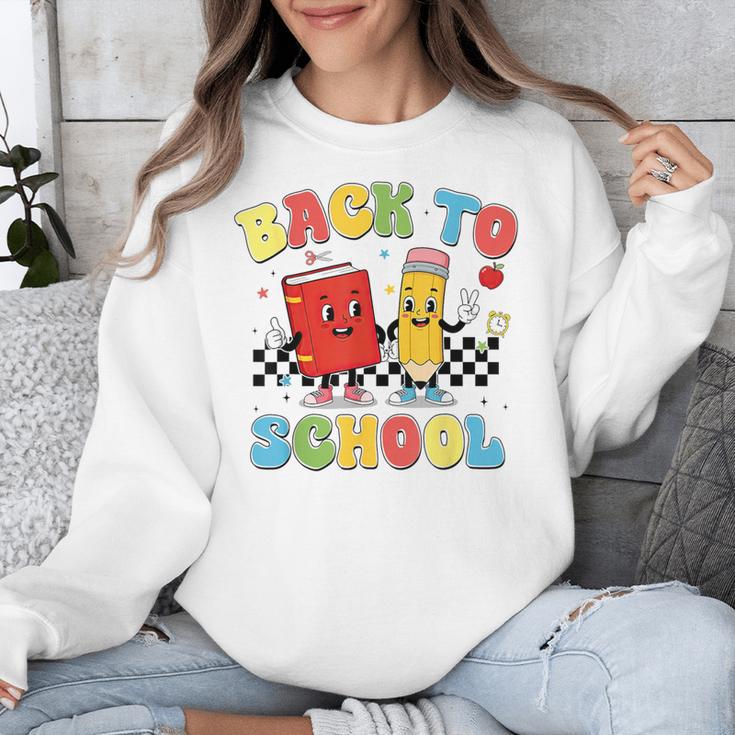 Back To School Checkered Book Pencil Groovy Teacher Student Unisex Sweatshirt Back To School Checkered Book Pencil Groovy Teacher Student Unisex Sweatshirt