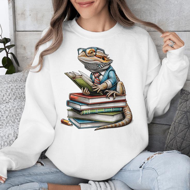 Bearded Dragon Reading Books Matching Bookworm Librarian Unisex Sweatshirt