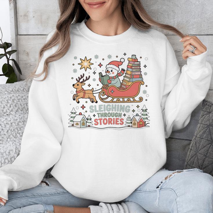 Book Lovers Winter Sleighing Through Stories Tee Premium Tri-Blend Unisex Sweatshirt