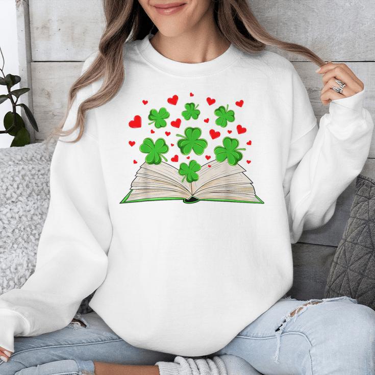 Book With Shamrocks Librarian Saint Patrick's Day Kids Unisex Sweatshirt