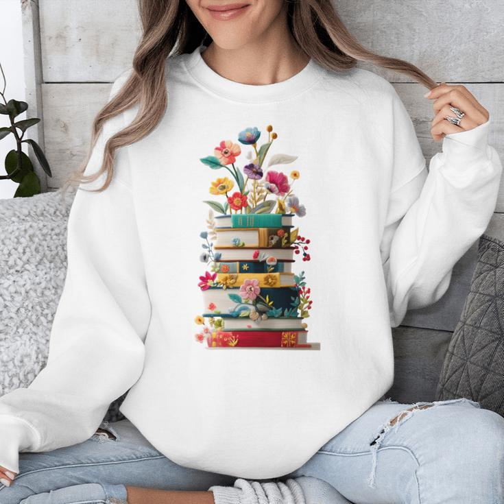 Book Stack With Flowers Reading Lover Bookish Unisex Sweatshirt
