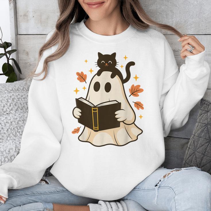 Books Ghost Reading Book Halloween Library Cat Fall Unisex Sweatshirt Books Ghost Reading Book Halloween Library Cat Fall Unisex Sweatshirt