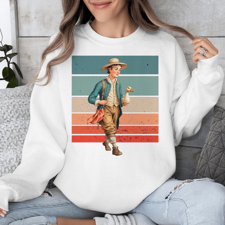 Boy Goose Vintage Rural Pastoral Charm Nostalgia Simple Life Unisex Sweatshirt