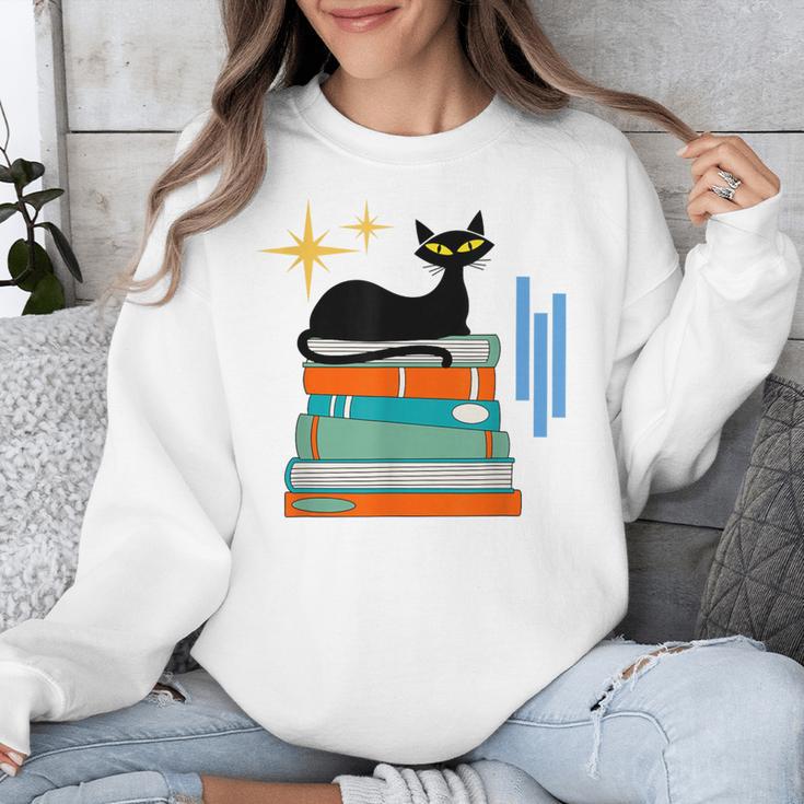 Cat And Books Retro Midcentury Mid Century Aesthetic Unisex Sweatshirt Cat And Books Retro Midcentury Mid Century Aesthetic Unisex Sweatshirt