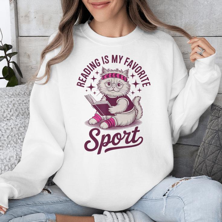 Cat Reading Is My Favorite Sport Retro Book Lover Unisex Sweatshirt