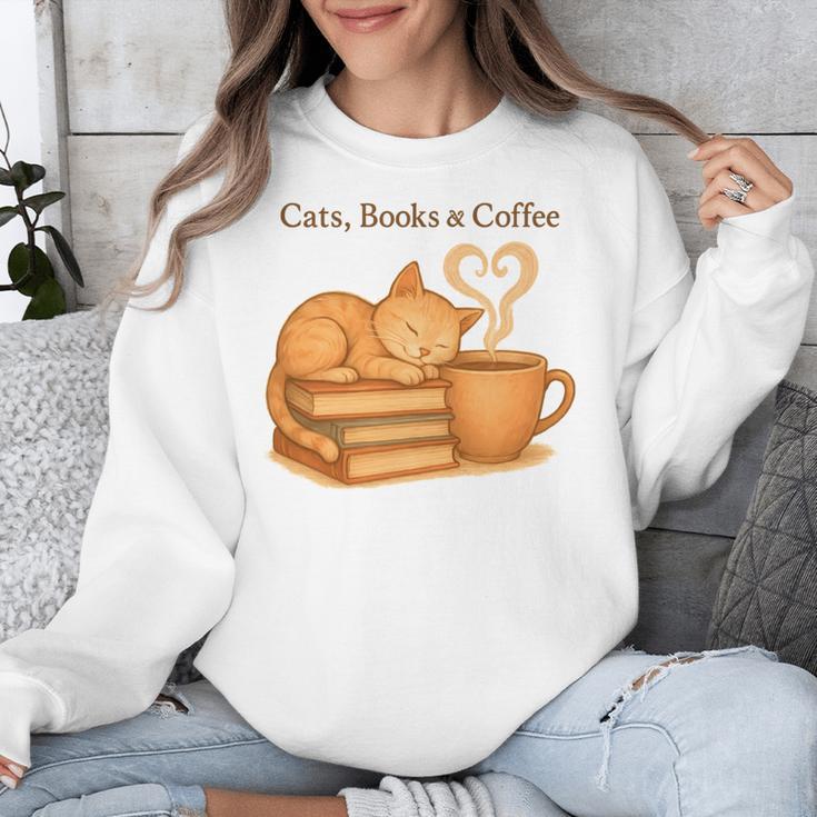 Cats Books And Coffee Heart Cozy Cat Lover Bookworm Readers Unisex Sweatshirt